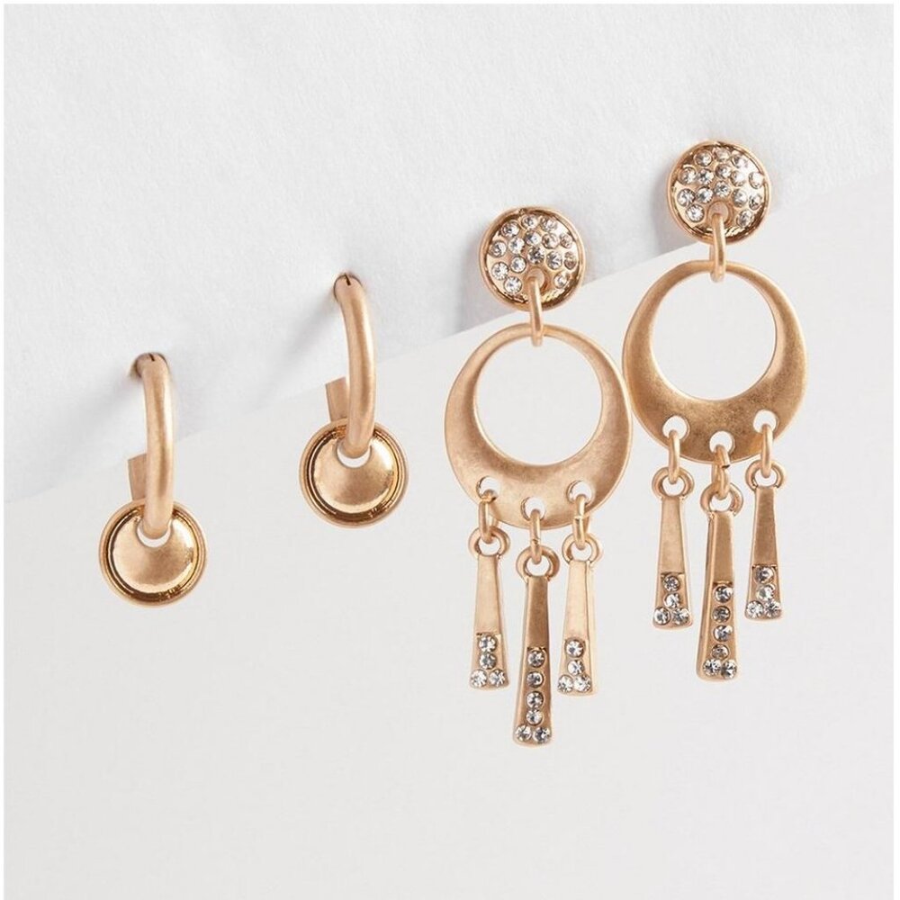 NEW Torrid Pave Delicate Hoop Set Bronze Brushed Gold Dangly Hoop 2 Pairs
